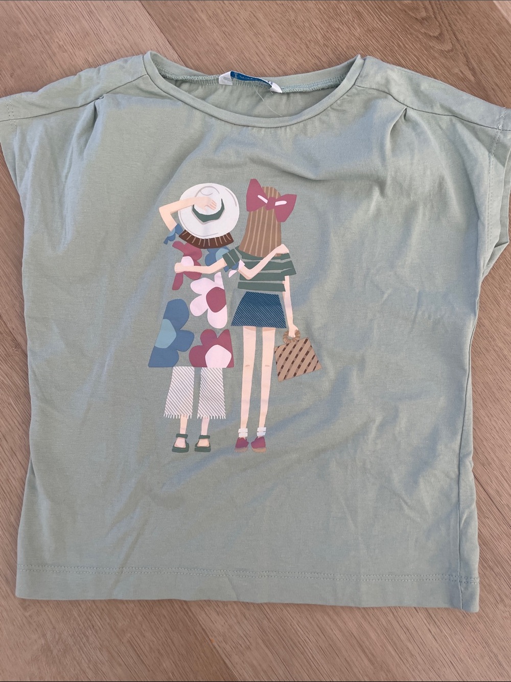 Mayoral Sage Green Girls' Graphic Tee with Friends Illustration